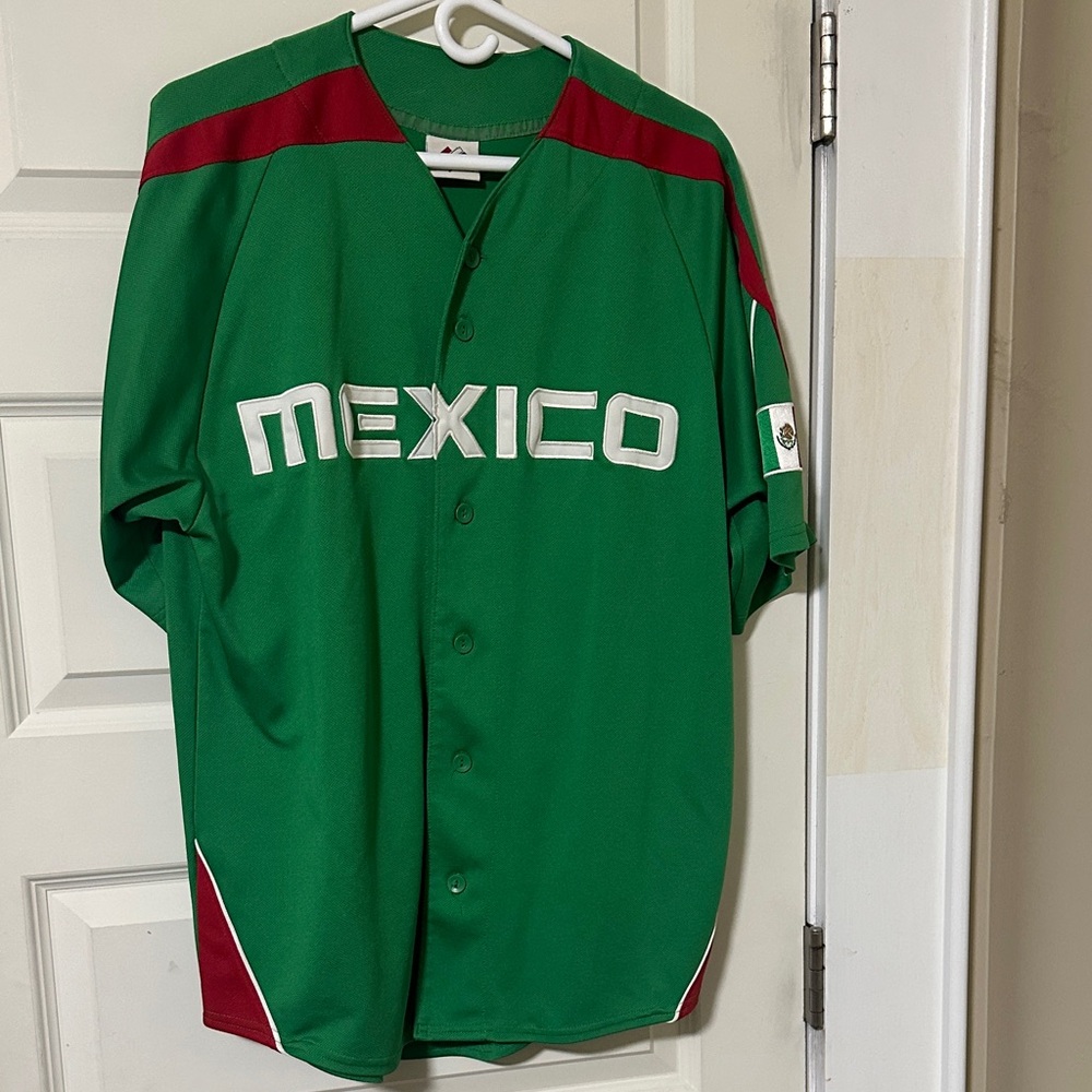 Majestic Green and Red Mexico Baseball Jersey